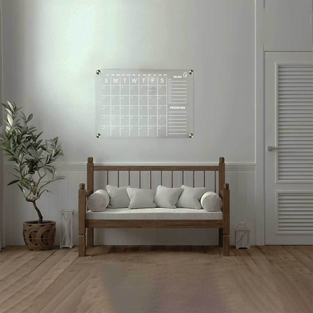 Clear Acrylic Wall Planner with Monthly Grid & Priority Section – Reusable Planner Board