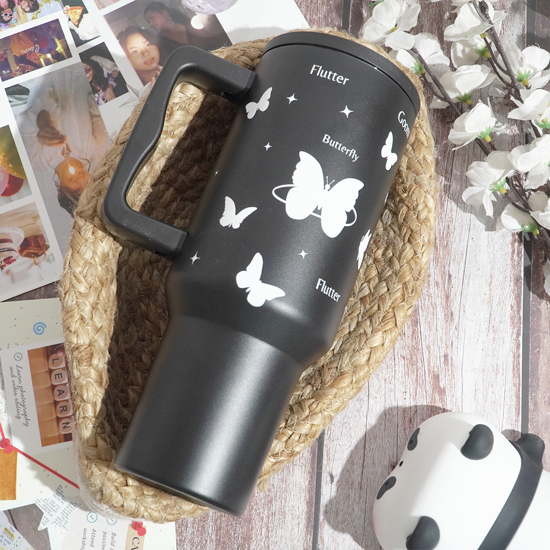 Butterfly Noir Papillon Tumbler — Leakproof & Insulated (Black)