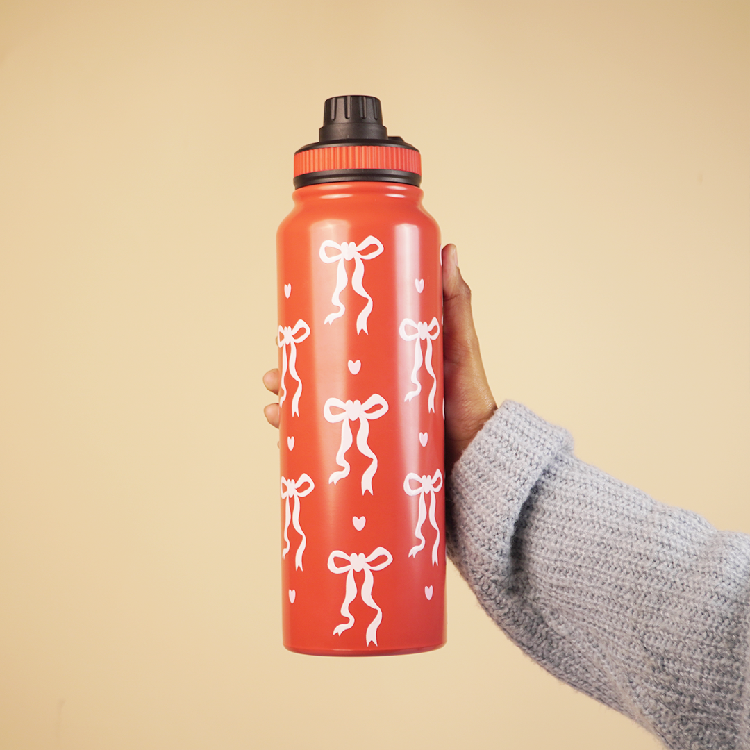 Bow Print Stainless Steel Water Bottle – Cute, Stylish & Everyday Essential