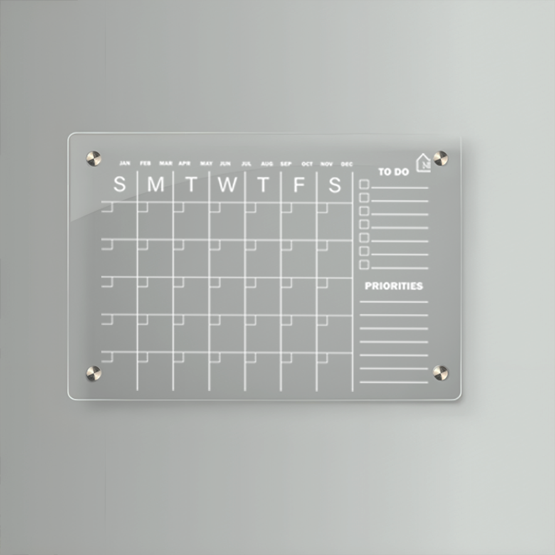 Clear Acrylic Wall Planner with Monthly Grid & Priority Section – Reusable Planner Board