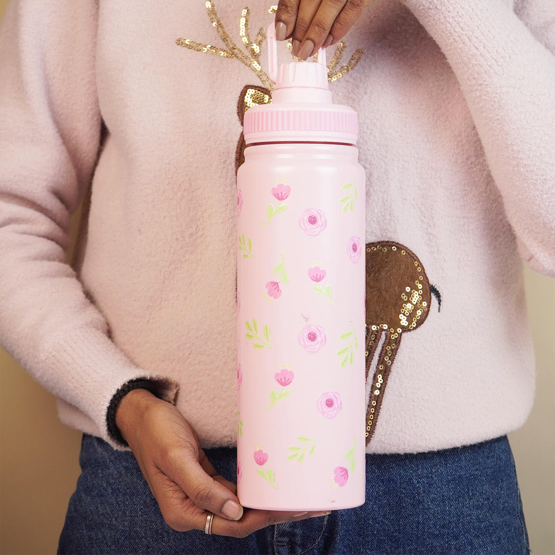 Floral rose Design Stainless Steel Bottle