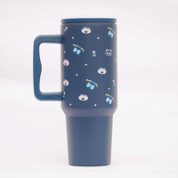 Cute Animal Print Stainless Steel Travel Tumbler with Handle & Leakproof Lid | Double Wall Vacuum Insulated Coffee Mug