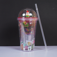 Merry Christmas Transparent Sipper with Dome Lid & Straw (Random Design Only Pack of 1)