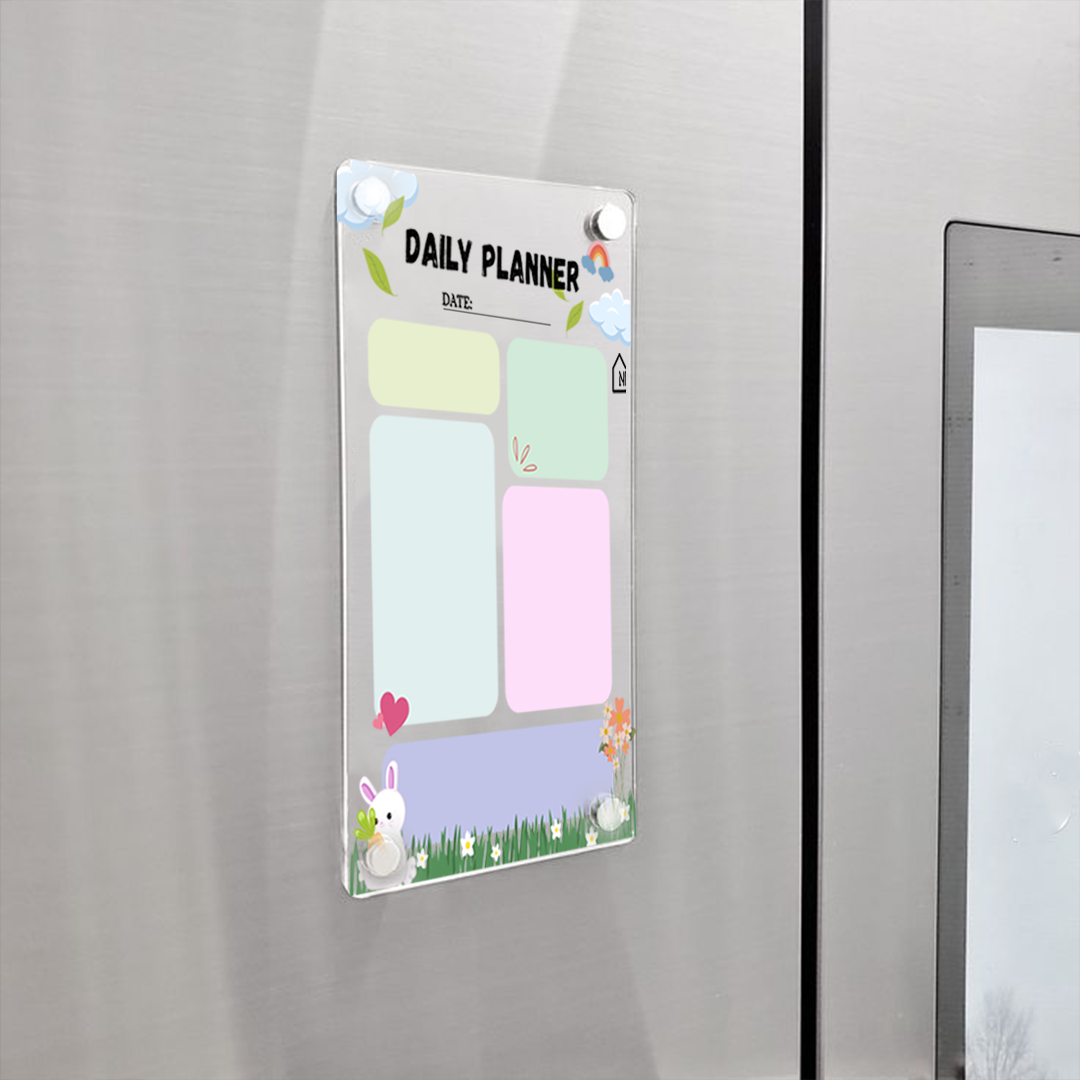 Charming Bunny & Rainbow Family Daily Planner for Refrigerator
