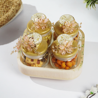 Set-4 Luxury Decorative Storage Jars Set with Pearl & Floral Lid