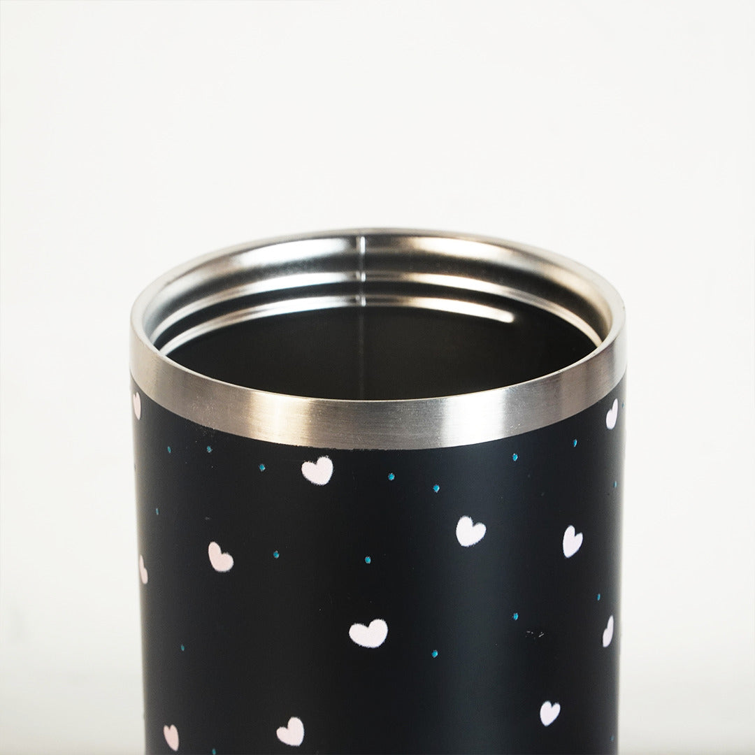 Aesthetic Heart Print Stainless Steel Tumbler with Floral Charm
