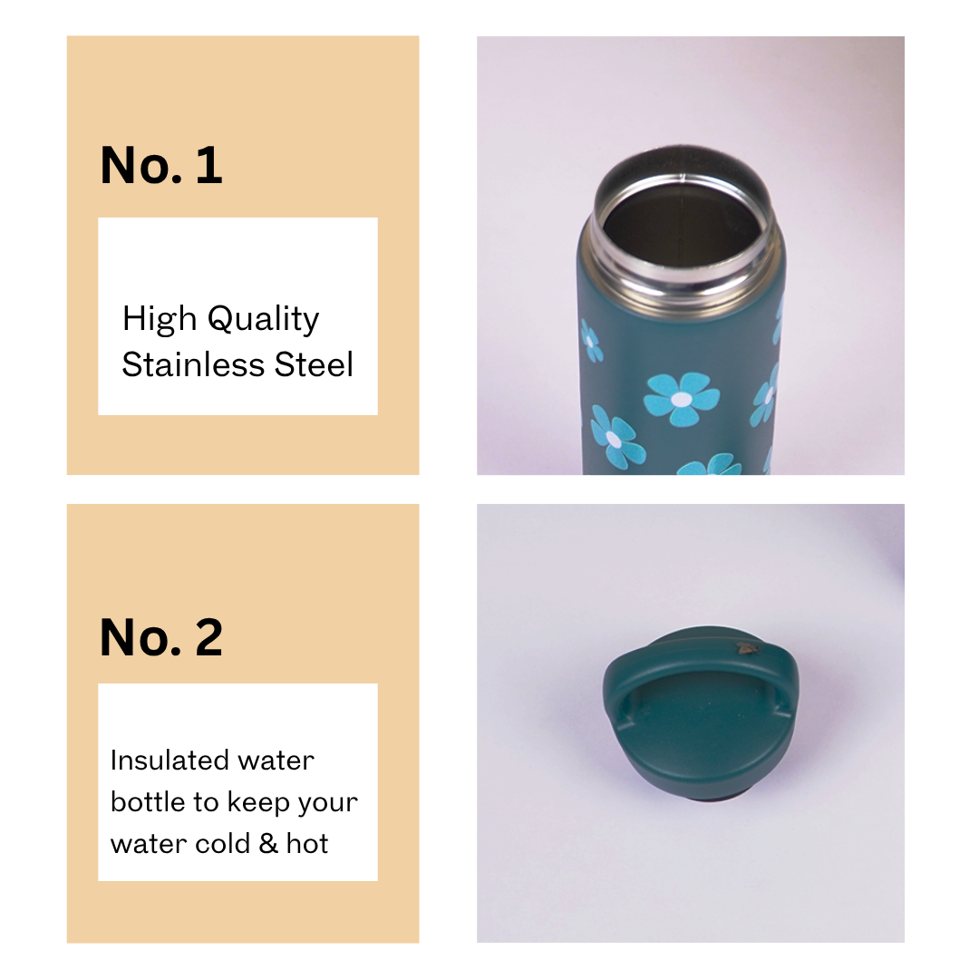 Teal Floral Stainless Steel Insulated Tumbler