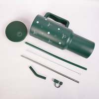 Deep Forest Green Floral & Bow Tumbler with Ergonomic Handle