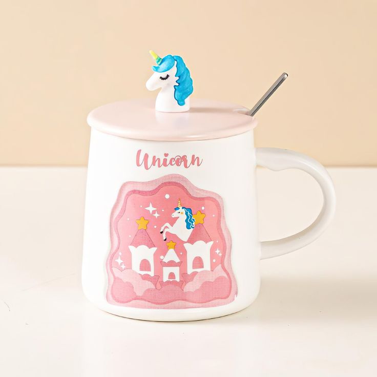 3D Unicorn Ceramic Mug with lid & Stainless Steel Spoon