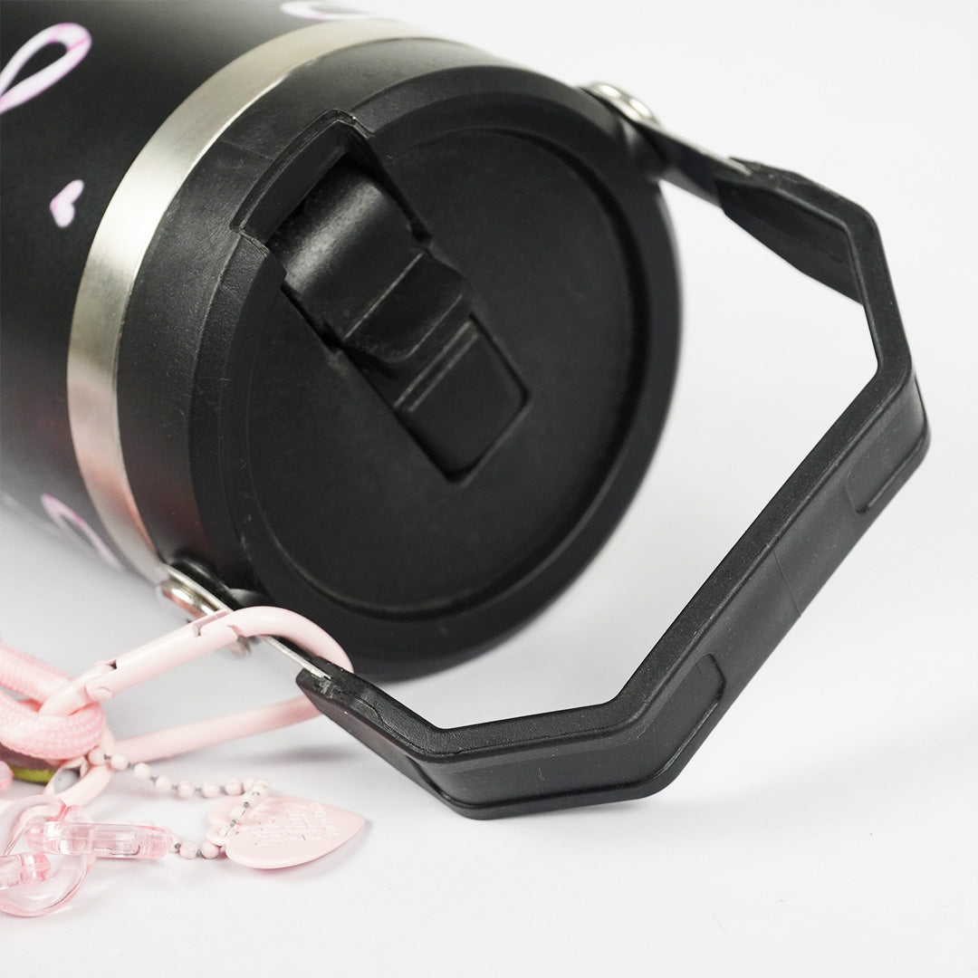 Bow Print Tumbler with Handle & Charm | Reusable Travel Cup | Cute Everyday Drinkware