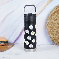 Daisy Print Black Stainless Steel Water Bottle