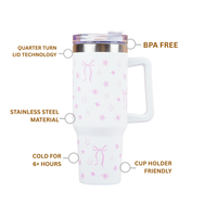 Cute Star Print Stainless Steel Tumbler with Handle | Double Wall Insulated Travel Mug with Straw