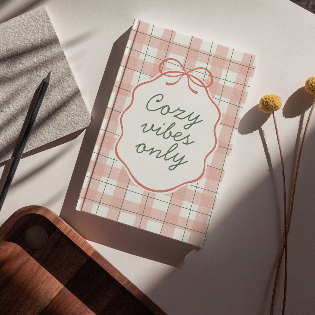 Cozy Vibes Only Aesthetic Notebook | Cute Pastel Checkered Journal for Daily Notes & Journaling