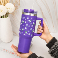 Strawberry Floral Print Tumbler with Handle & Straw | Reusable Travel Water Cup | Stylish Drinkware