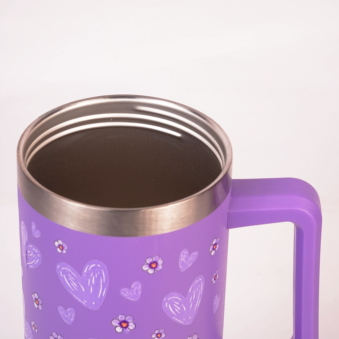 Purple Floral Tumbler with Handle & Straw – Cute Reusable Travel Cup for Everyday Drinks