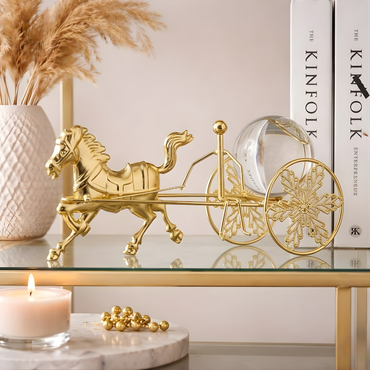 Golden Horse Carriage Showpiece Luxury Metal Decor with Glass Crystal Ball