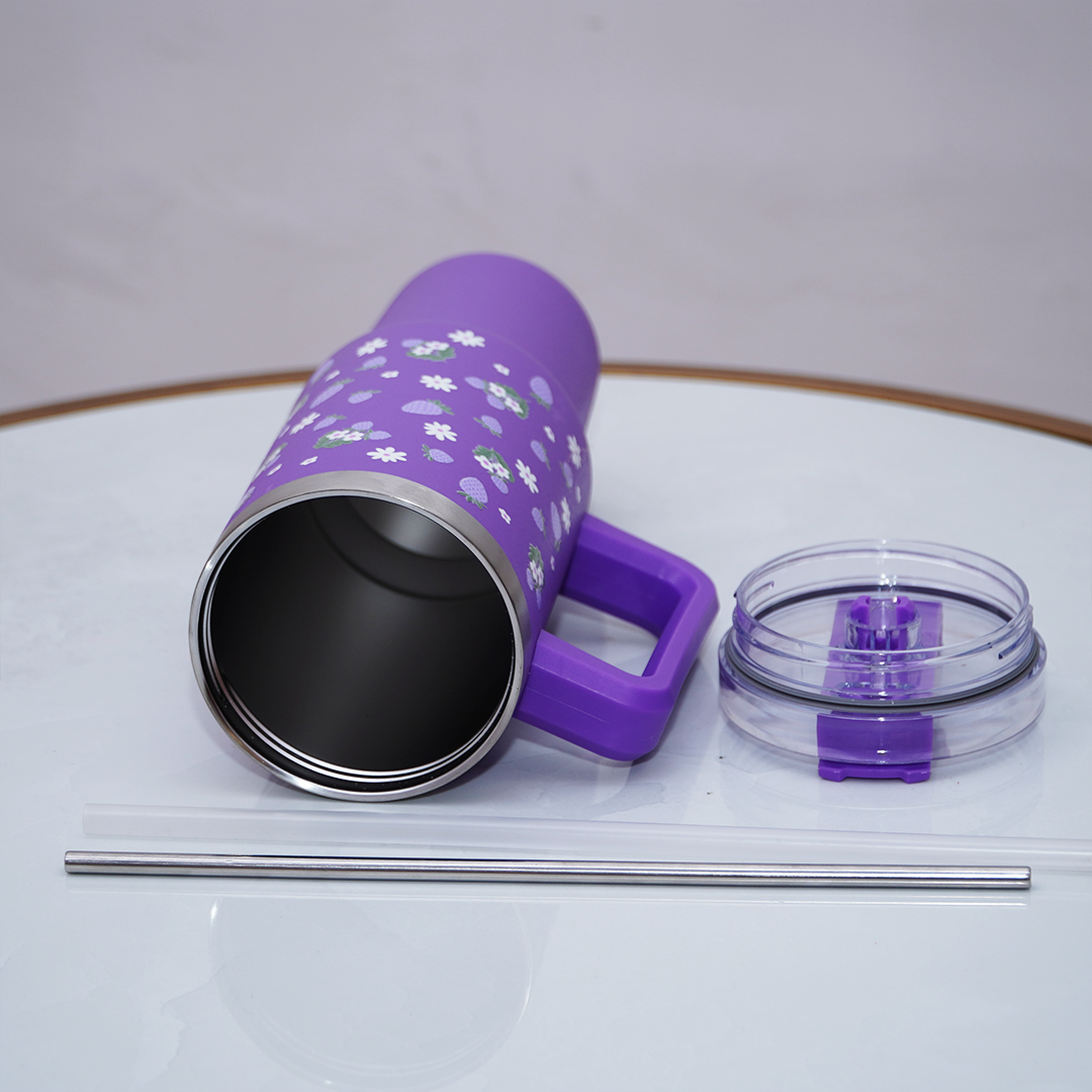 Lavender Strawberry Daisy Floral Stainless Steel Tumbler