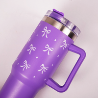 Purple Bow Print Tumbler – Insulated Travel Tumbler with Handle & Straw