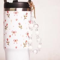 Floral Rose Print Tumbler with Handle & Straw | Reusable Travel Cup | Stylish Drinkware