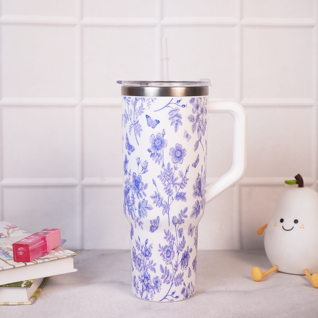 Blue Botanical  Stainless Steel in BLUE Travel Tumbler