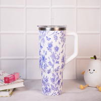 Blue Botanical  Stainless Steel in BLUE Travel Tumbler