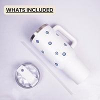 White Evil Eye Print Tumbler with Straw & Handle