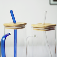 Glass Mug with Bamboo Lid & Reusable Straw | Clear Drinking Glass with Handle for Coffee