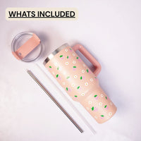 Peach Strawberry Tumbler with Straw & Handle – Cute Pink Fruit Print Travel Tumbler
