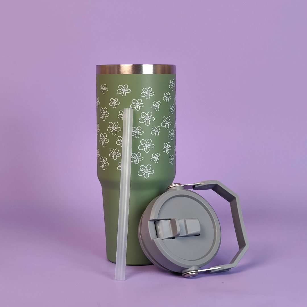 🌿 Olive Bloom Tumbler – Stylish, Durable & Leak-Proof