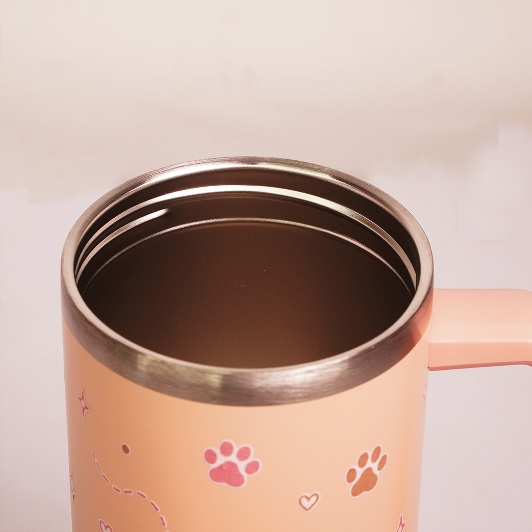 Floral Paw Print Tumbler with Handle & Straw | Reusable Travel Water Cup | Stylish Drinkware