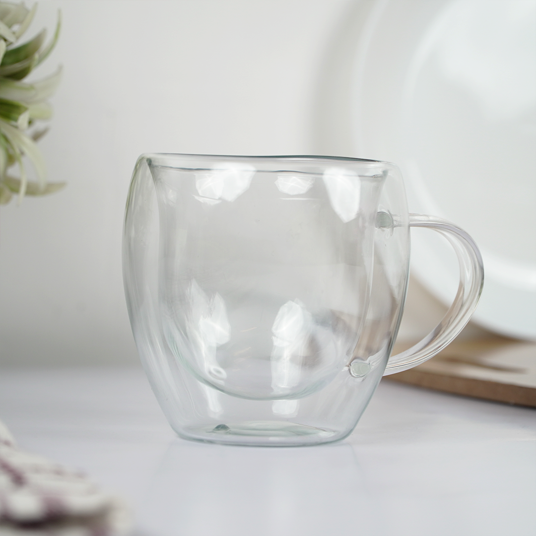 Double Wall Glass Coffee Cup with Handle
