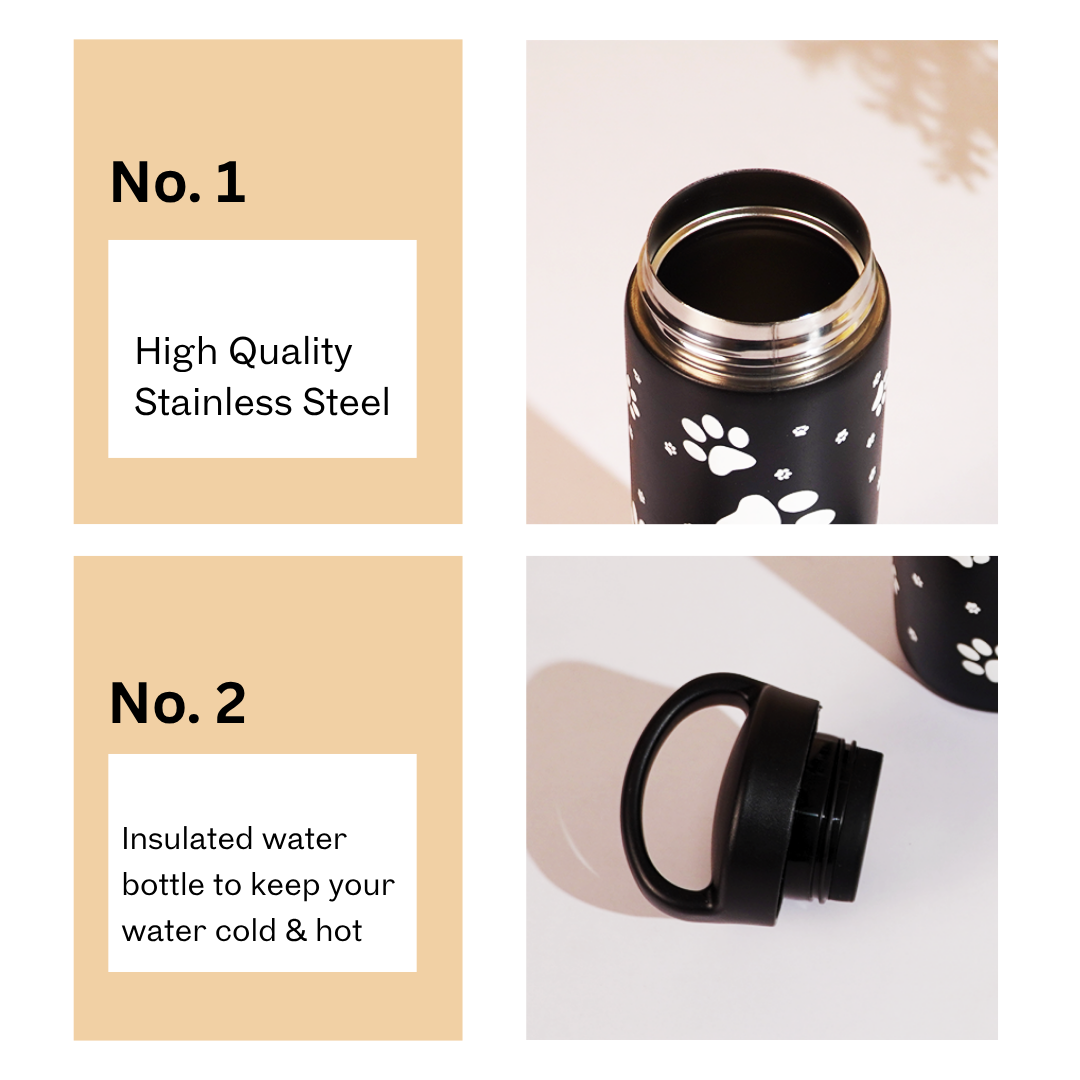 Puppy Paw Vacuum Insulated Tumbler – 490ml Hot & Cold Stainless Steel Bottle with Carry Loop Lid