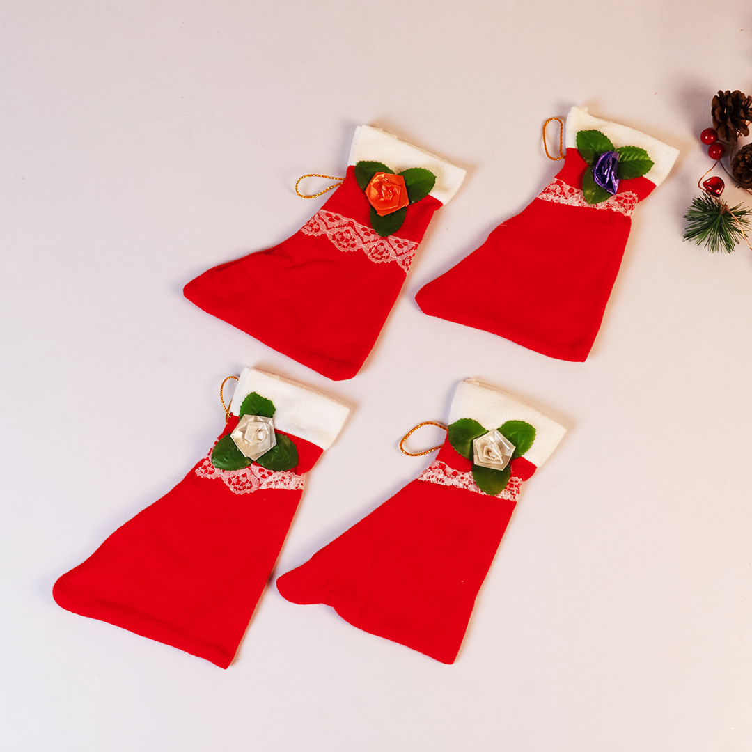 Set-4 Decorative Hanging Socks with Floral Design