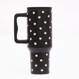 Black Daisy Stainless Steel Travel Tumbler with Handle