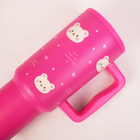 Hot Pink Happy Bear Insulated Tumbler with Handle