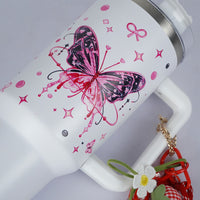 Butterfly Print Tumbler with Handle & Charm | Reusable Travel Cup | Cute Everyday Drinkware