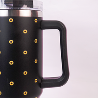 Black Sunflower Tumbler with Handle & Straw – Cute Floral Reusable Travel Cup for Women & Girls