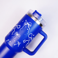 Royal Blue Bow Tumbler with Straw & Handle – Elegant Ribbon & Sparkle Print Travel Tumbler