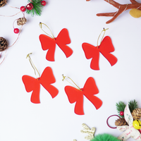 Red Bow designed Christmas Decoration Ornaments- Set of 6