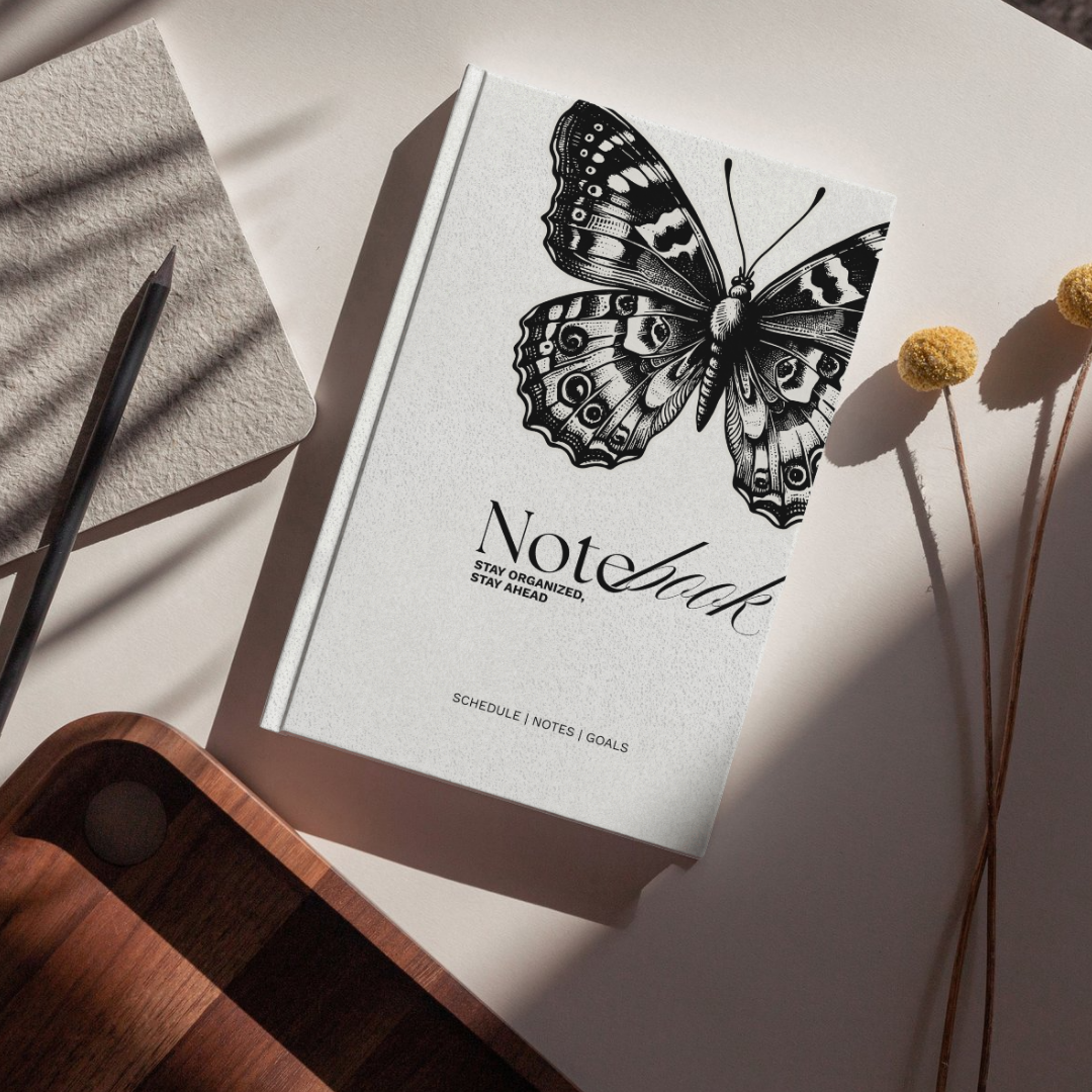 Butterfly Aesthetic Notebook for Notes, Goals & Planning | Minimal Black & White Hardcover Journal