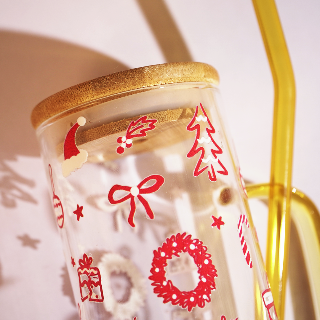 Set of 2 Bloom & Cheer Glass Tumblers – Where Everyday Elegance Meets Festive Joy