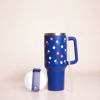 Floral Print Insulated Tumbler with Handle & Straw | Reusable Travel Cup | Stylish Drinkware