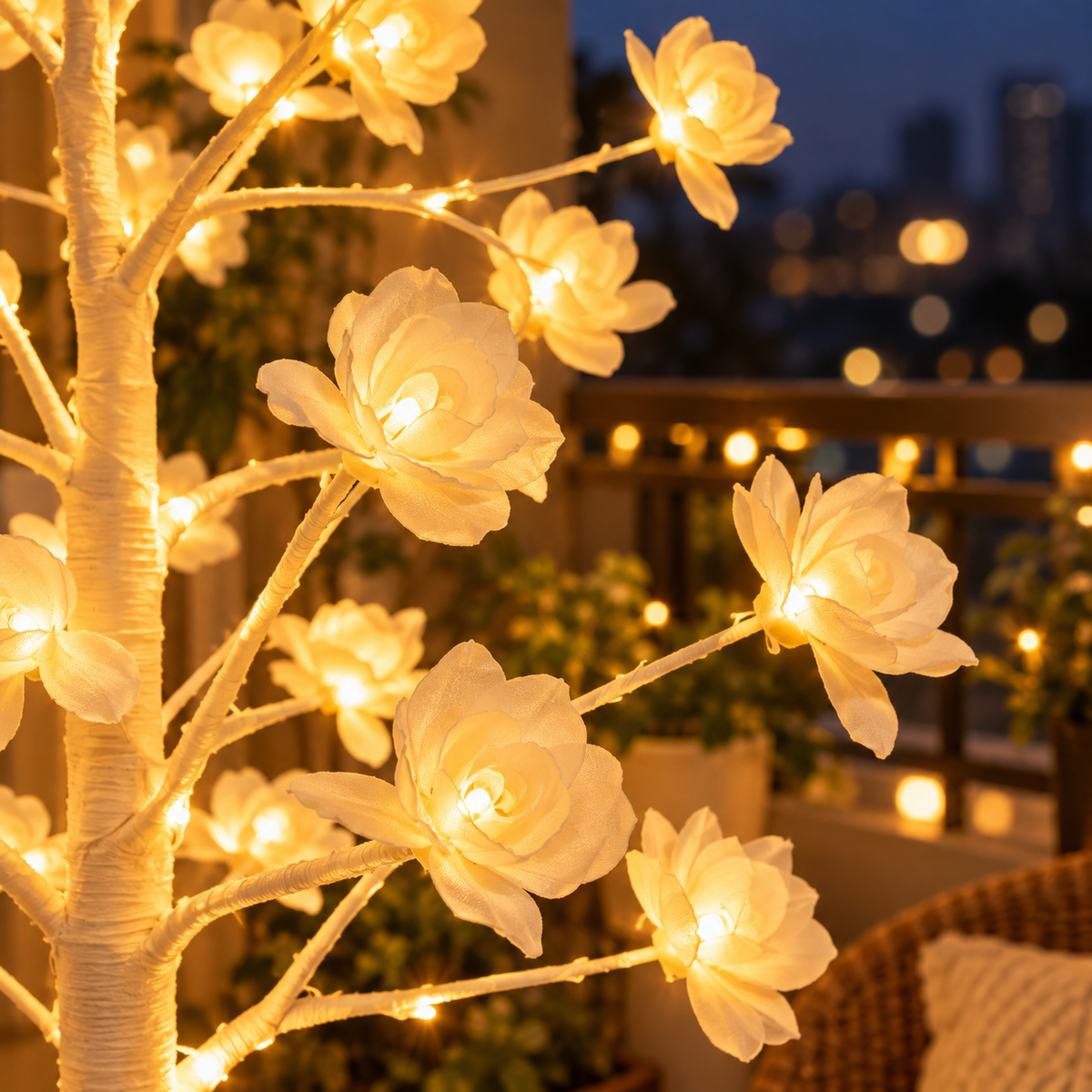 White LED Rose Blossom Tree Light – Decorative Flower Lamp