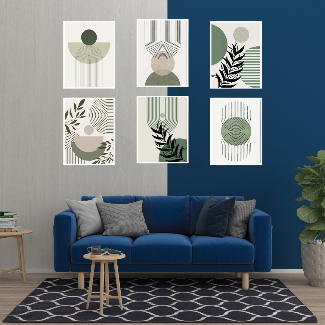 Minimalist Geometric Wall Art Frame Set-6 – Modern Botanical Abstract Wall Decor