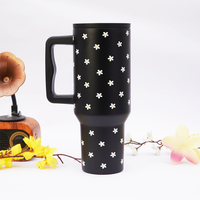 Black Daisy Stainless Steel Travel Tumbler with Handle & Leakproof Lid | Double Wall Insulated Coffee Mug