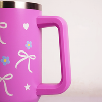 Bow & Floral Print Tumbler with Handle & Straw | Reusable Travel Water Cup | Stylish Drinkware