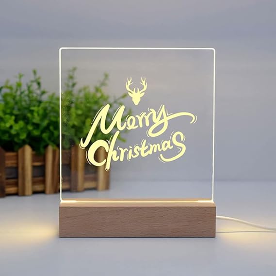 Luminious 3D Acrylic Writing DIY Board with 12 Pens LED Night Light Message Board, Rewritable Message board with Wooden stand, Dry Erase Board for Home &  Office.