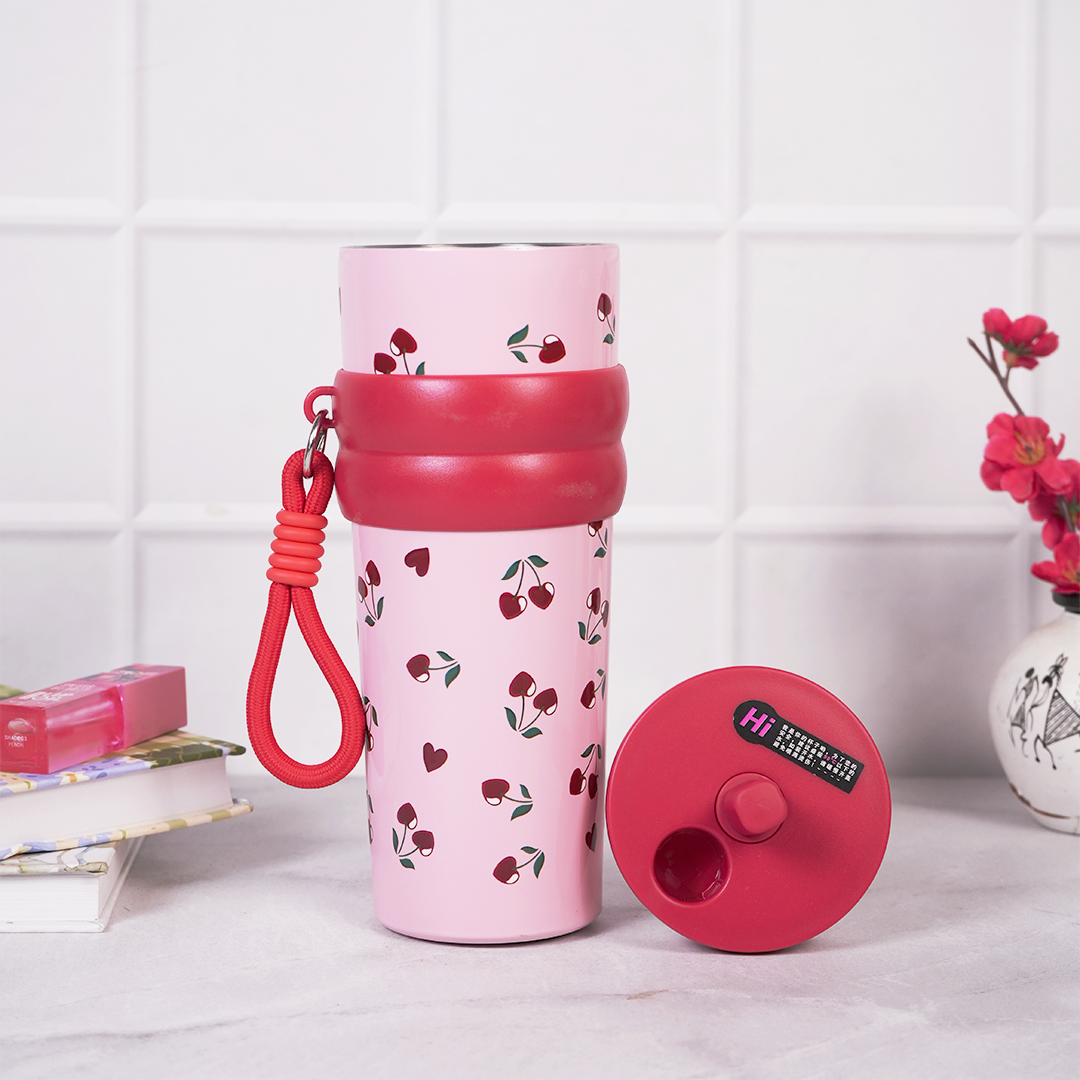 Cherry Blossom Stainless Steel Insulated Tumbler with Straw & Carry Loop