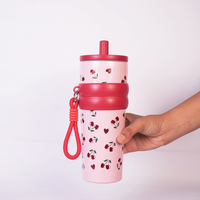 Cherry Blossom Stainless Steel Insulated Tumbler with Straw & Carry Loop
