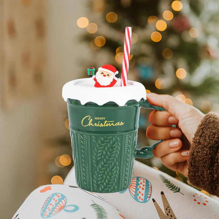 Merry Christmas Mug With Straw